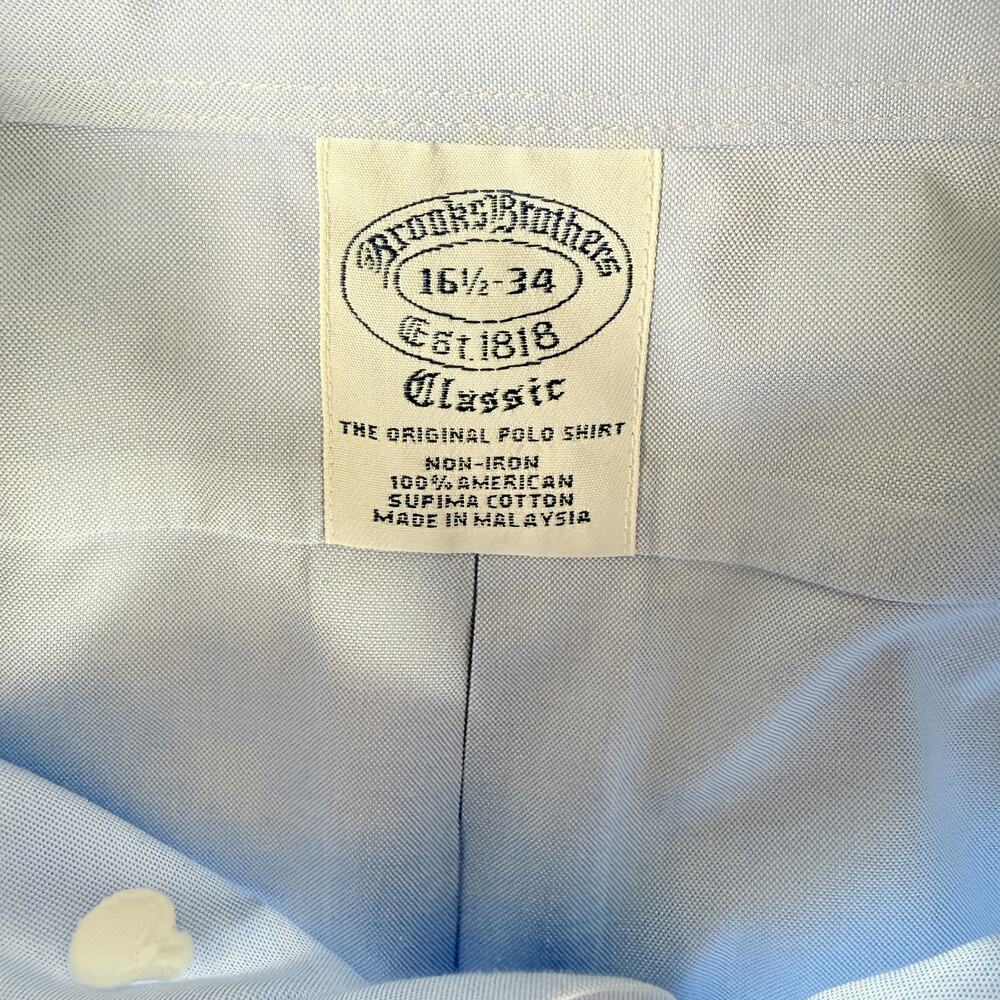 Brooks Brothers Button Up Shirt Mens 16.5 - 34 Blue Non Iron Long Sleeve Preppy - Picture 2 of 7